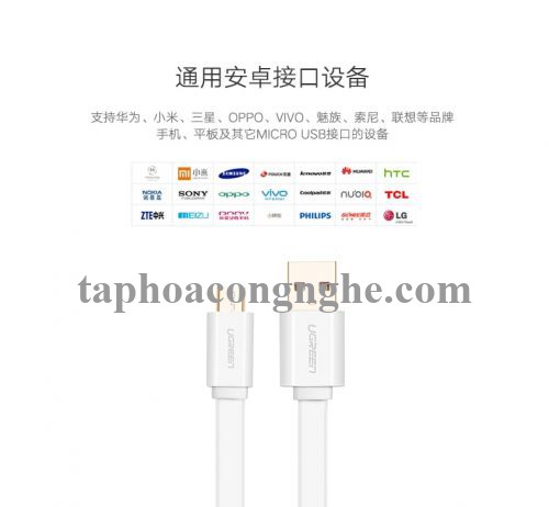 Ugreen 30680 0.5M màu Trắng Cáp sạc truyền dữ liệu USB 2.0 sang MICRO USB dáng dẹt US118 30030680